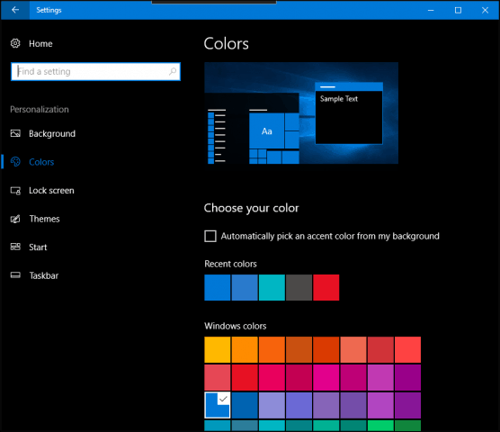 Windows color and appearance settings